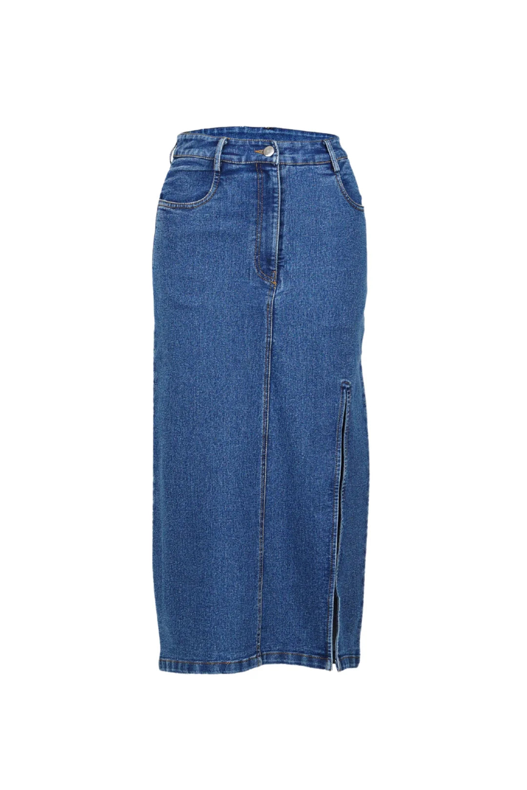 INDIGO SIDE-SLIT MIDI SKIRT