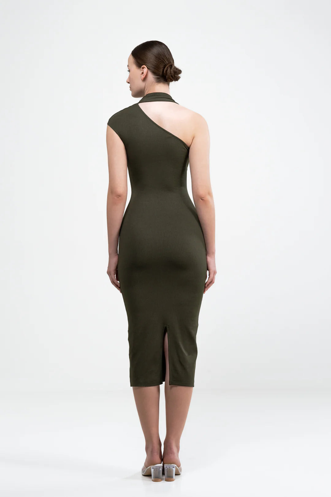 ASYMMETRICAL NECKLINE BODYCON DRESS
