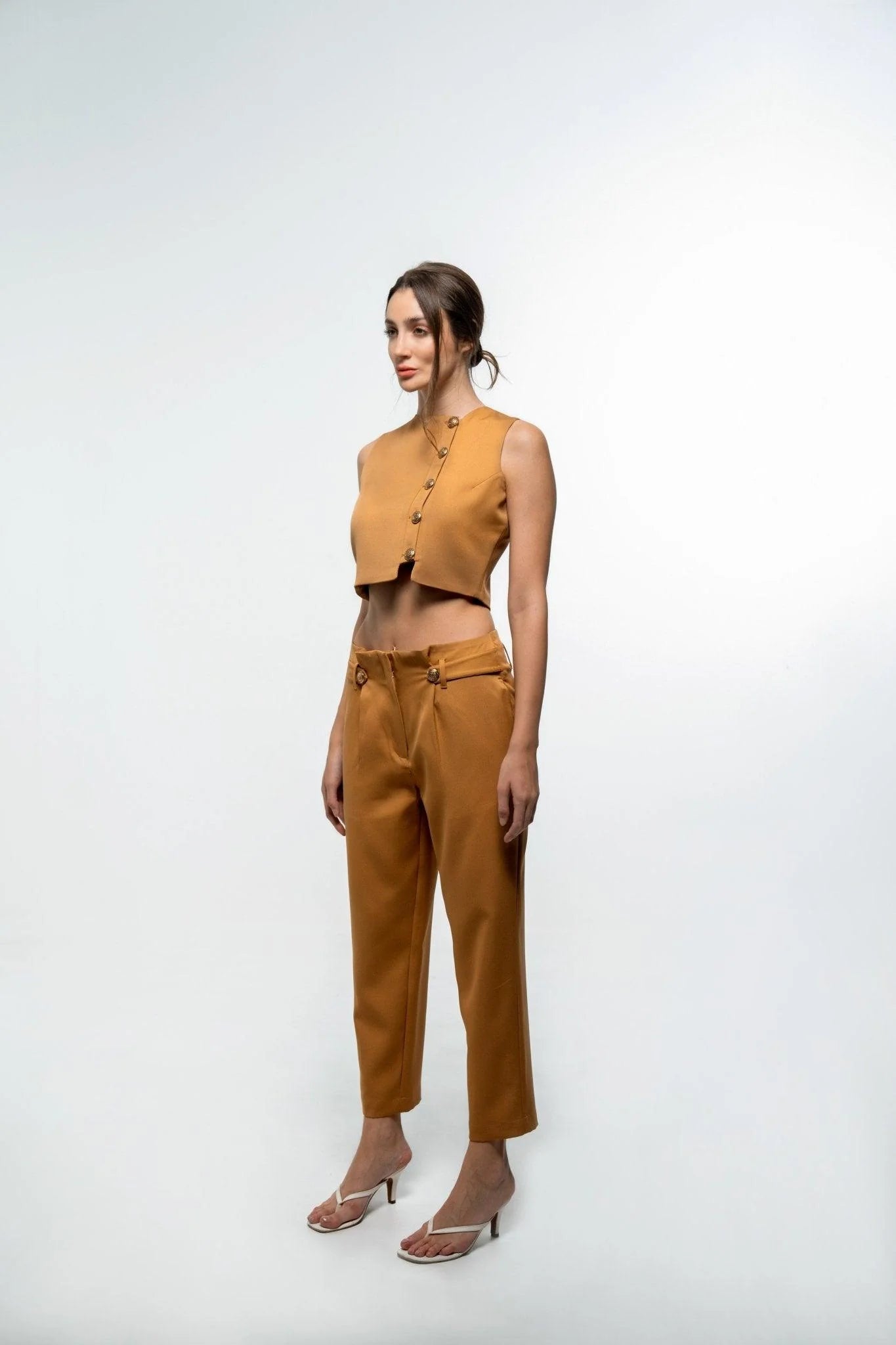 BROWN FORMAL TOP AND PANT CO-ORD SET