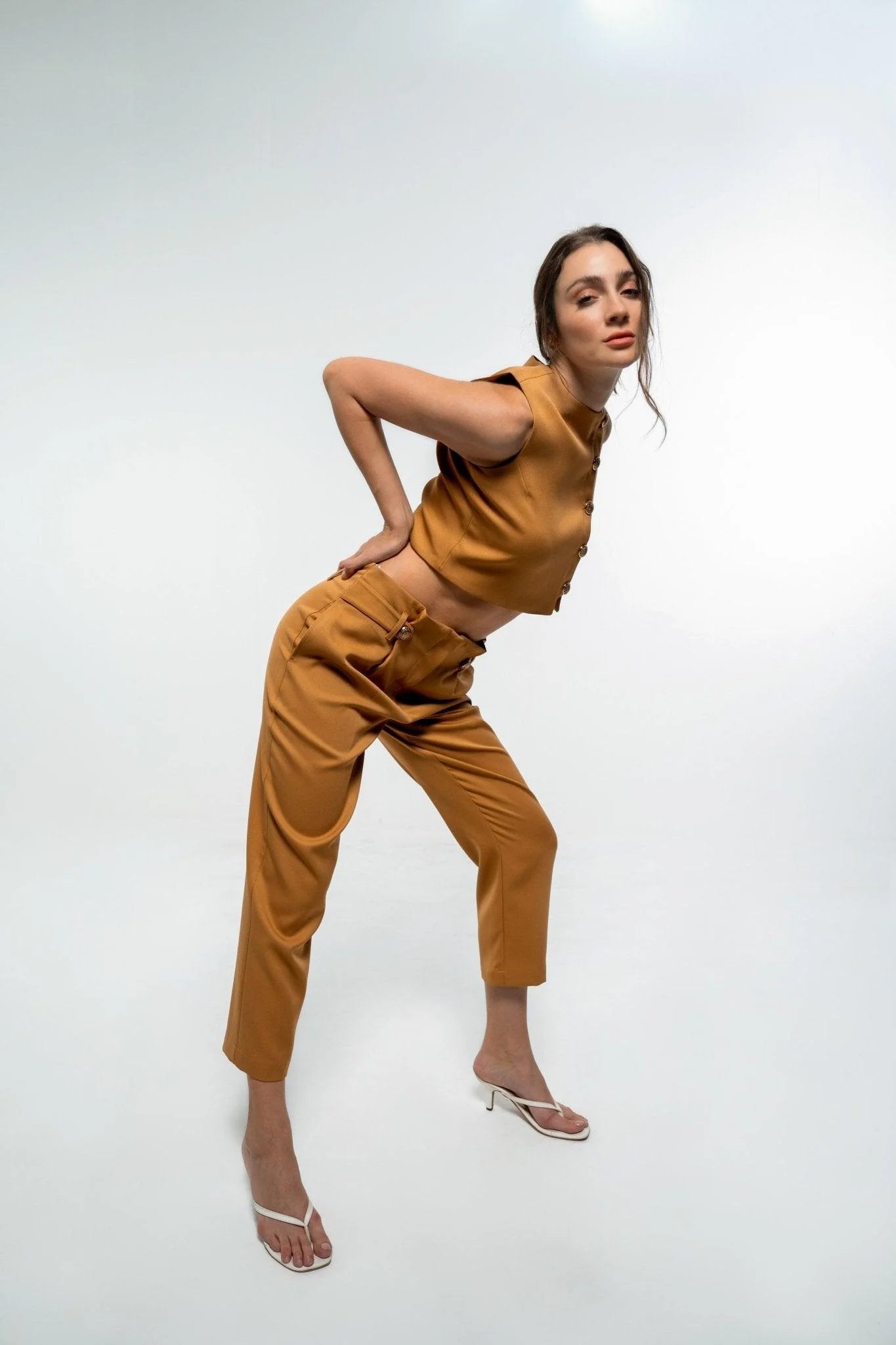 BROWN FORMAL TOP AND PANT CO-ORD SET
