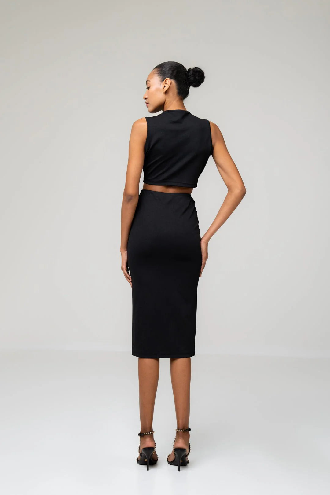 BLACK BUTTON UP TOP AND SKIRT CO-ORD SET
