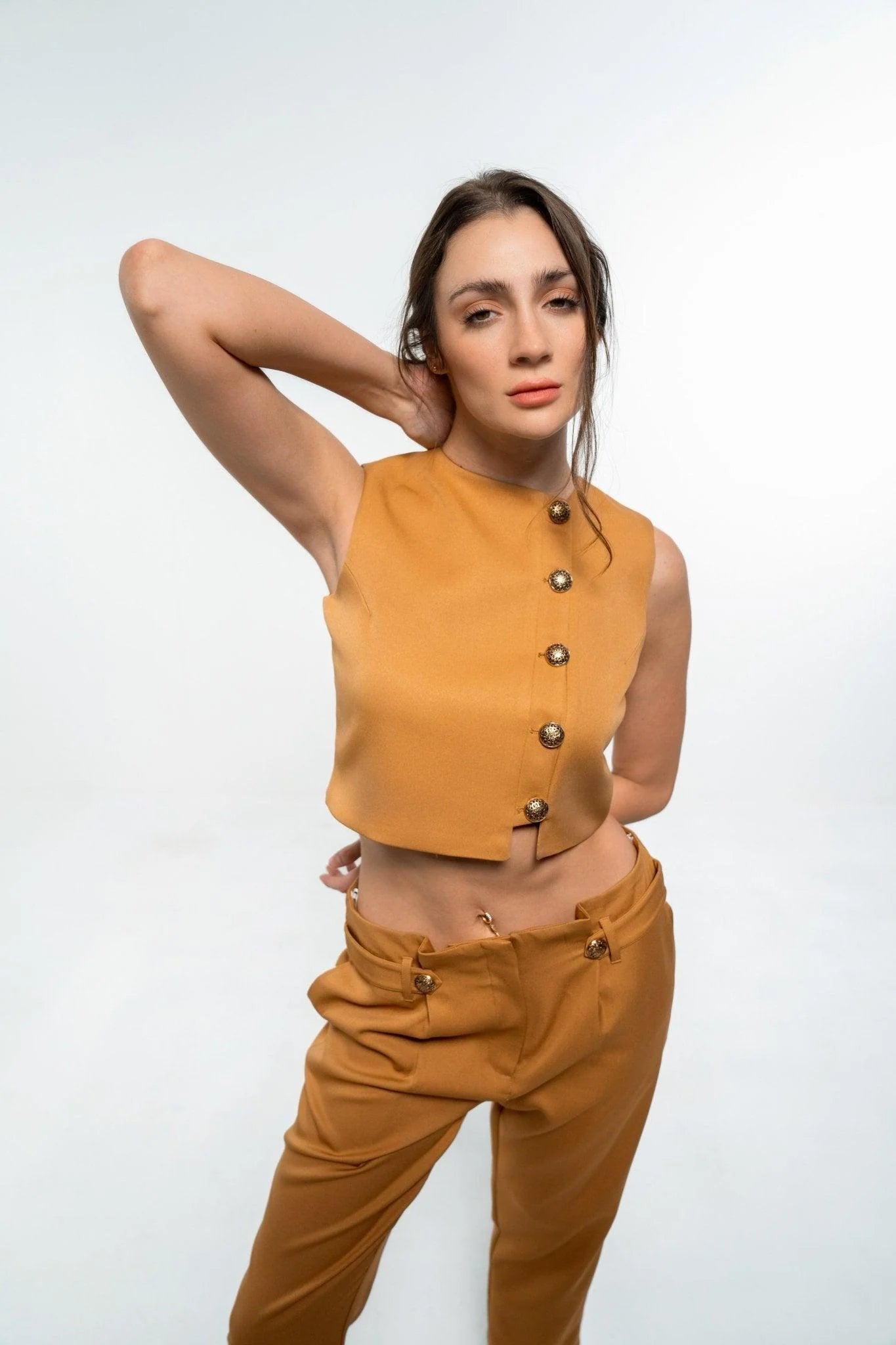 BROWN FORMAL TOP AND PANT CO-ORD SET