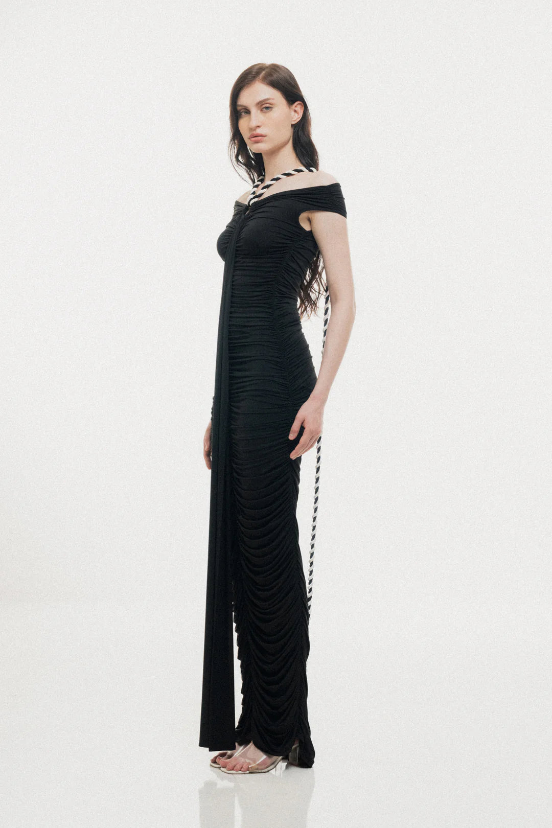 OFF-SHOULDER MAXI DRESS WITH ROPE & RING DETAIL