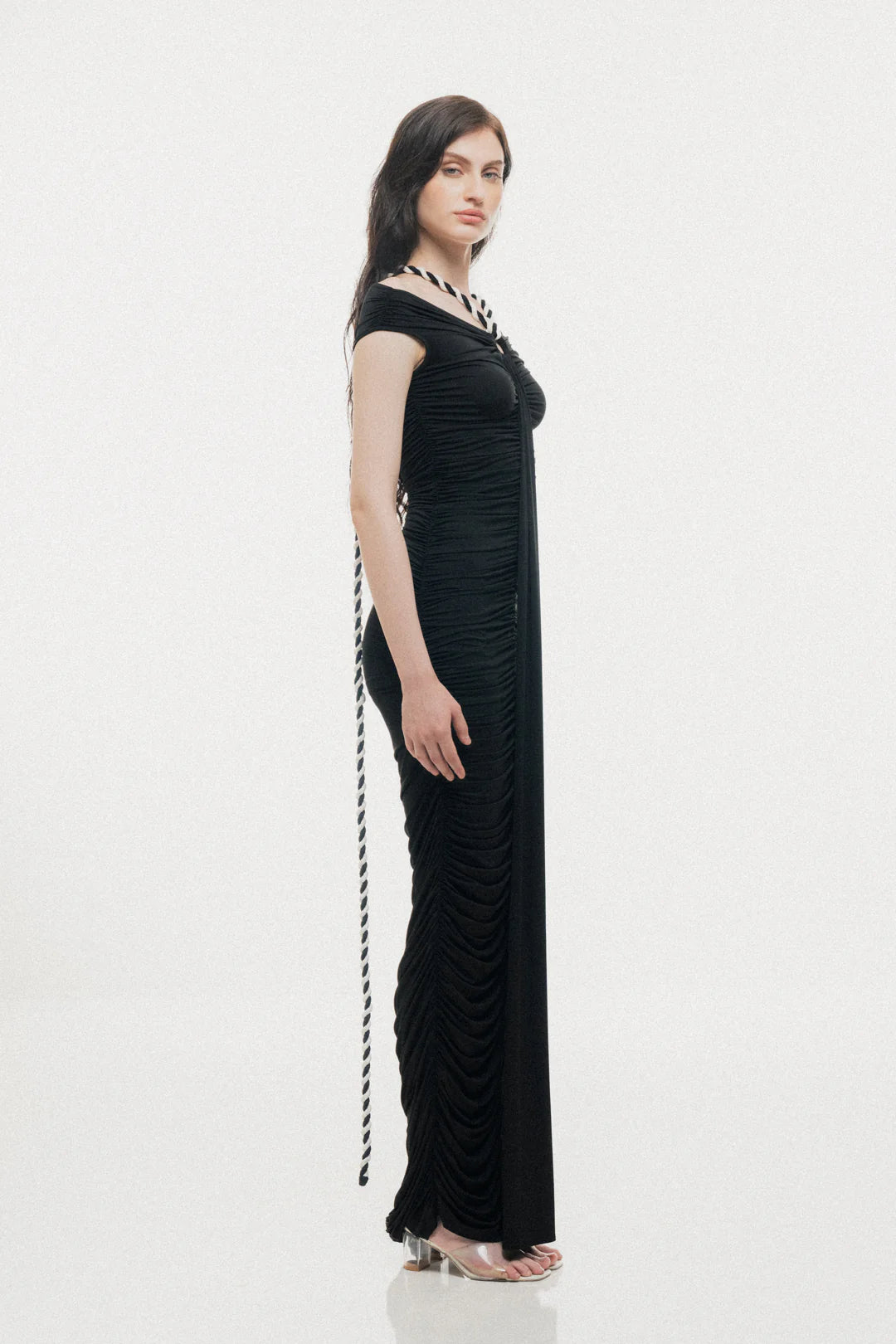 OFF-SHOULDER MAXI DRESS WITH ROPE & RING DETAIL