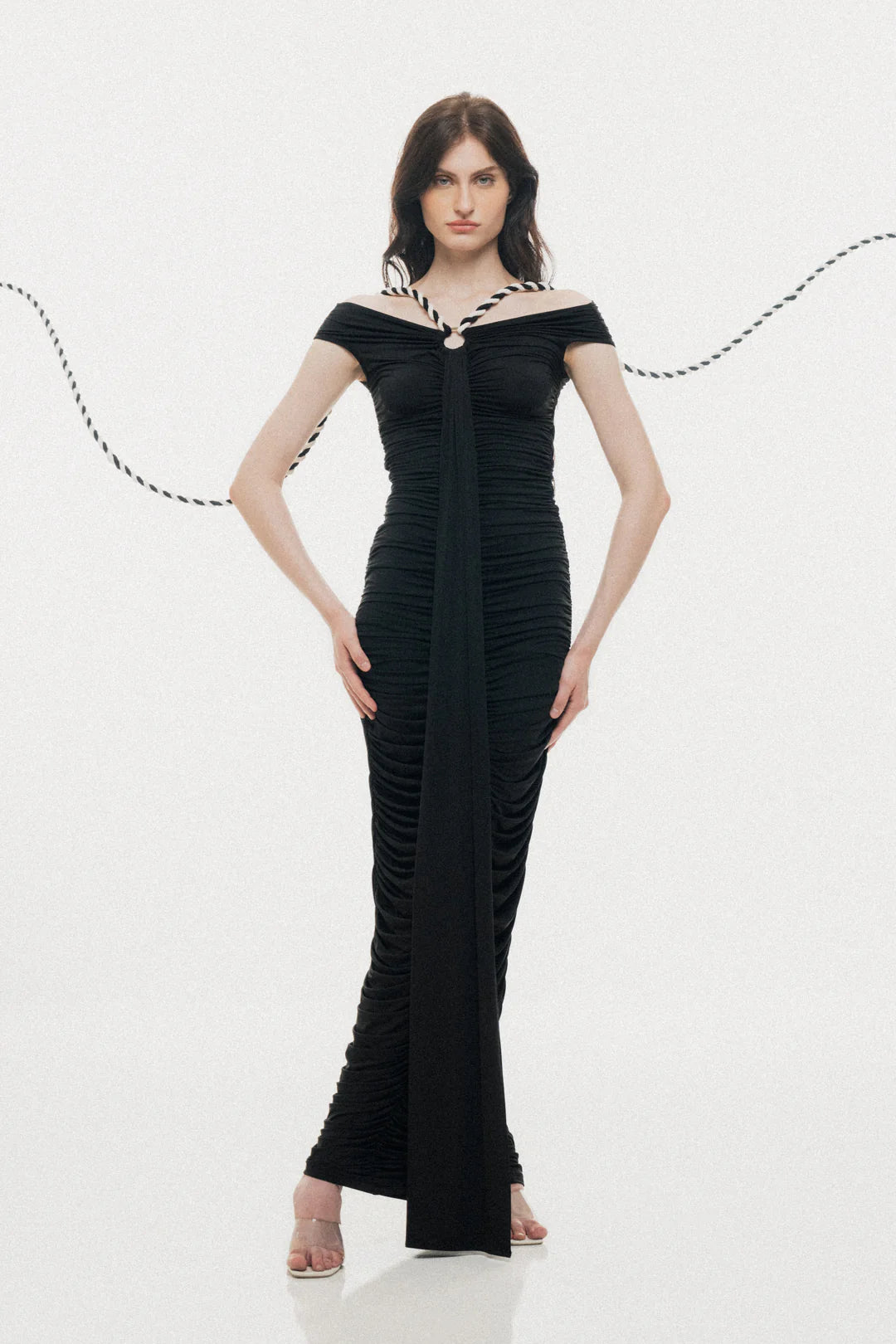 OFF-SHOULDER MAXI DRESS WITH ROPE & RING DETAIL