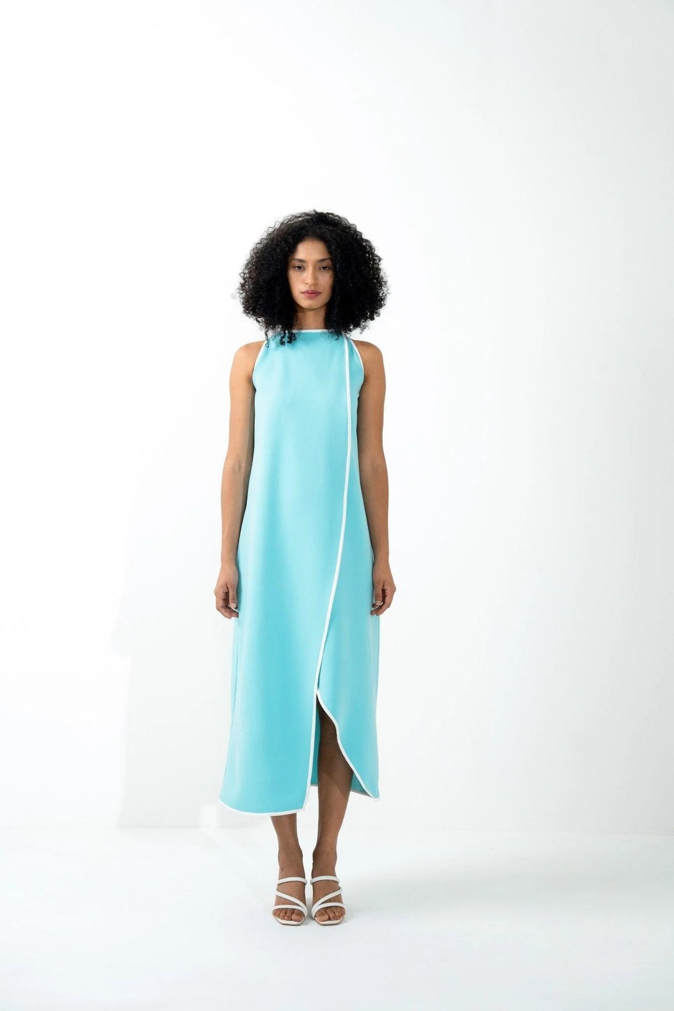COLORBLOCKED ASYMMETRICAL CALF LENGTH DRESS