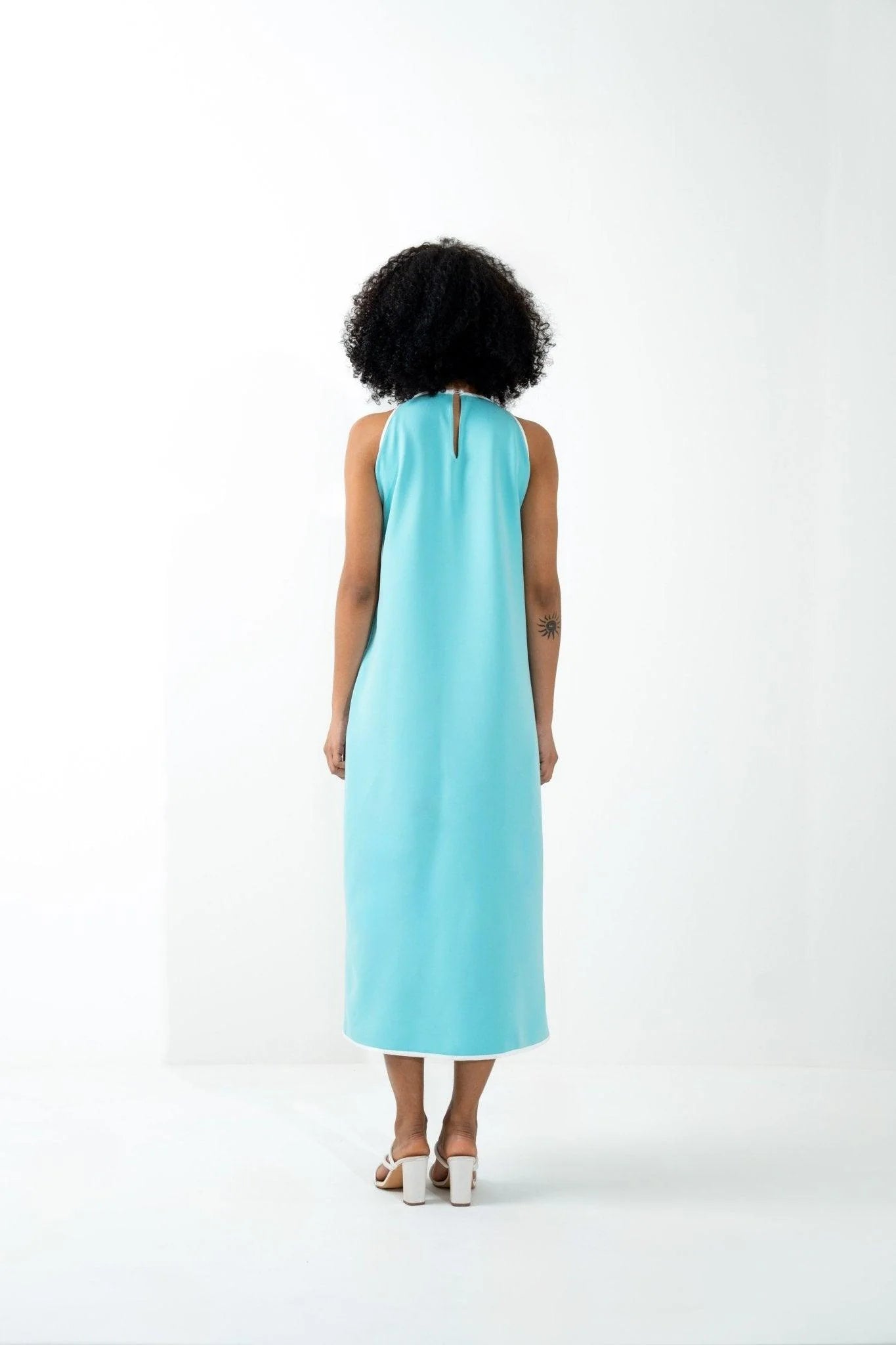 COLORBLOCKED ASYMMETRICAL CALF LENGTH DRESS