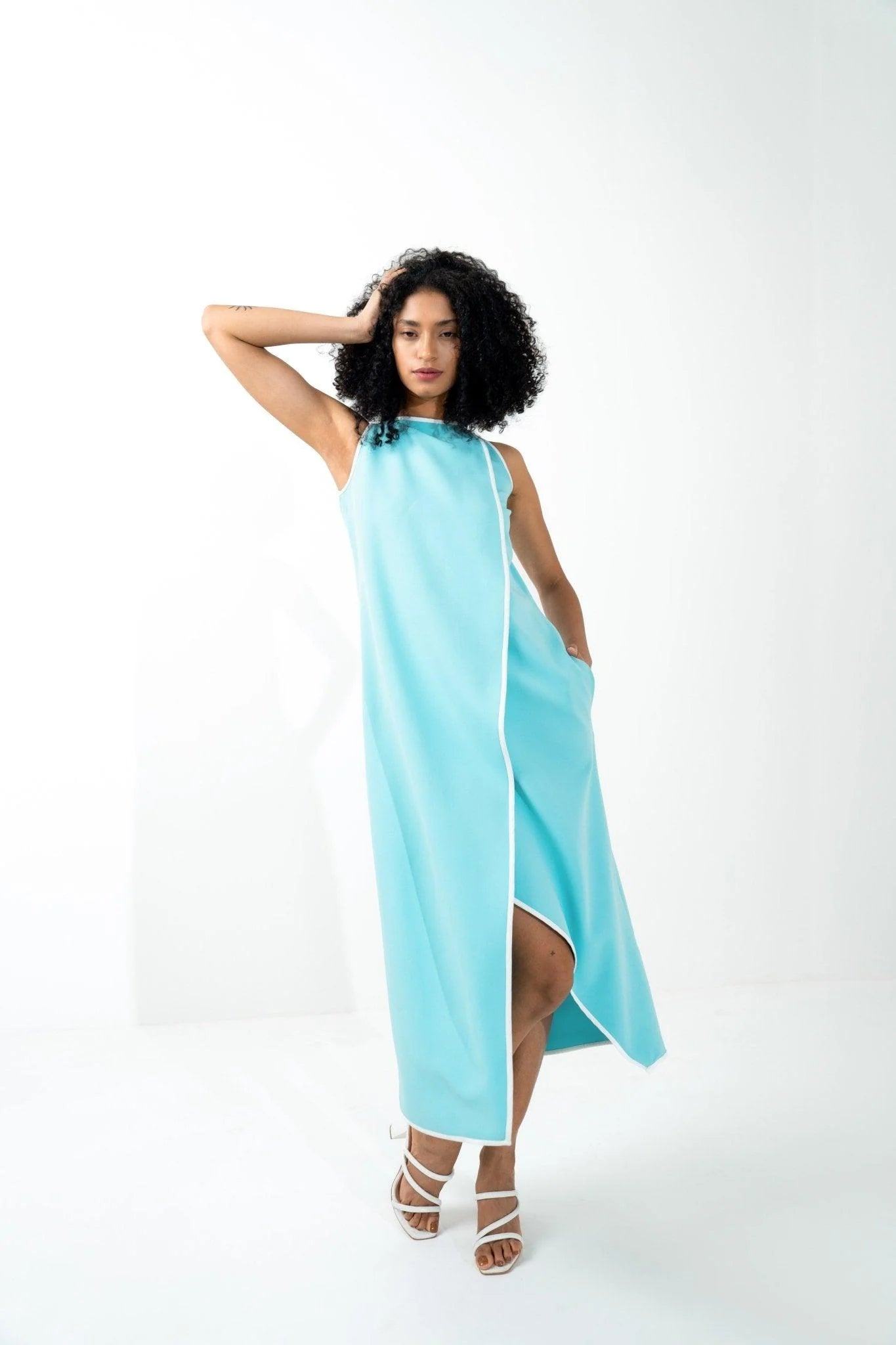 COLORBLOCKED ASYMMETRICAL CALF LENGTH DRESS