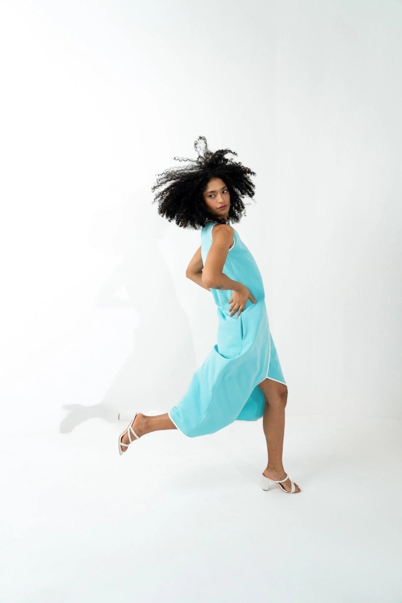 COLORBLOCKED ASYMMETRICAL CALF LENGTH DRESS
