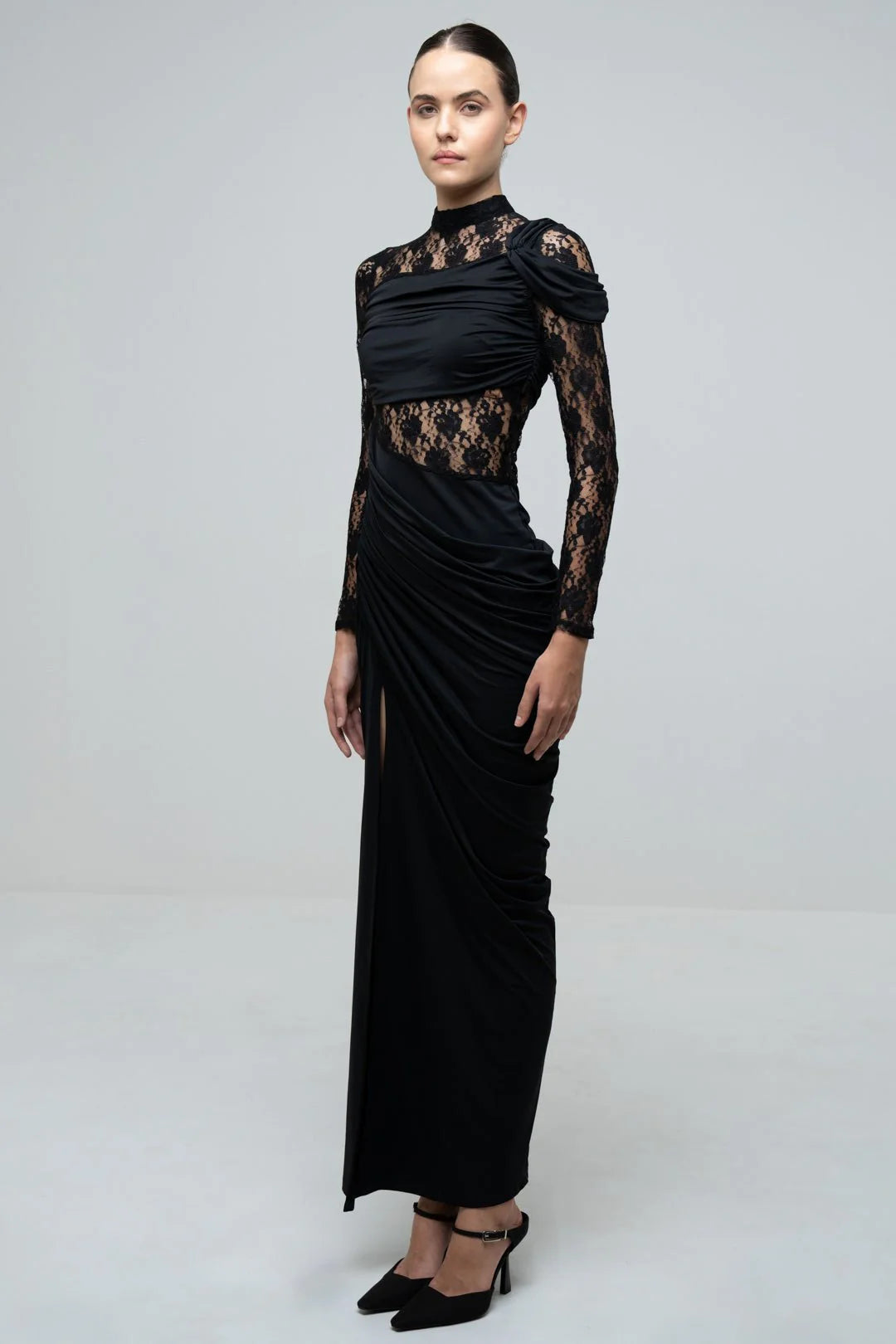 DRAPED BODYCON SLIT DRESS