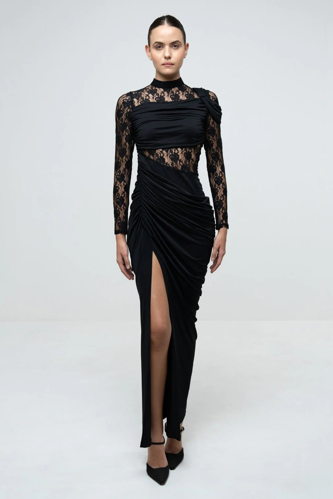 DRAPED BODYCON SLIT DRESS