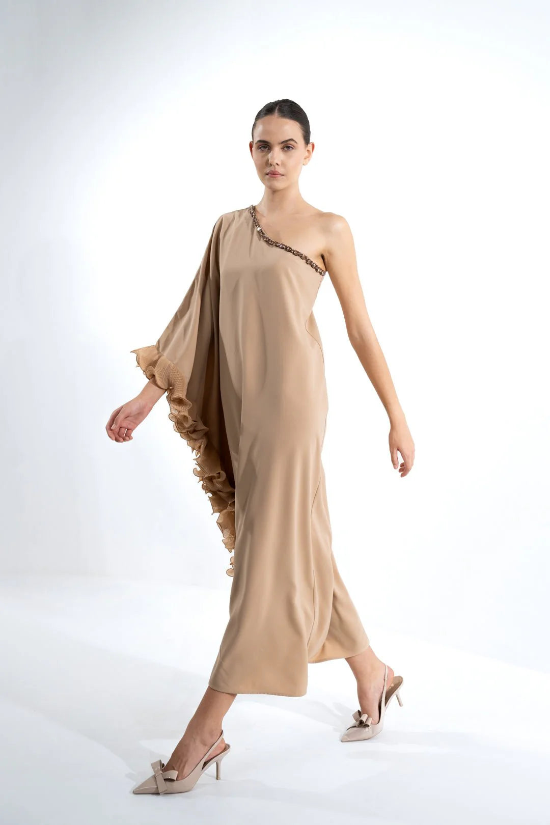 EMBELISHED ONE SHOULDER DRESS
