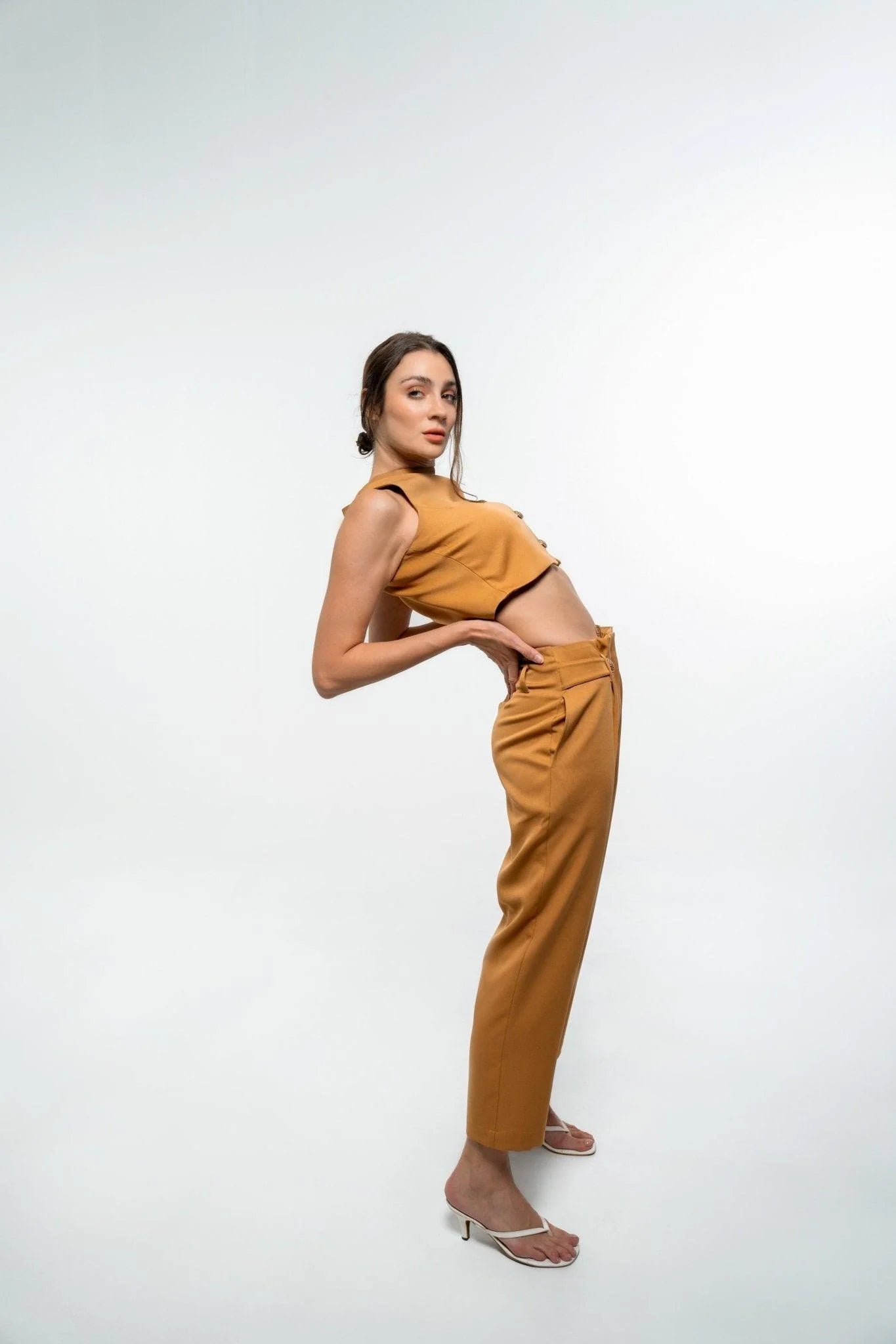 BROWN FORMAL TOP AND PANT CO-ORD SET