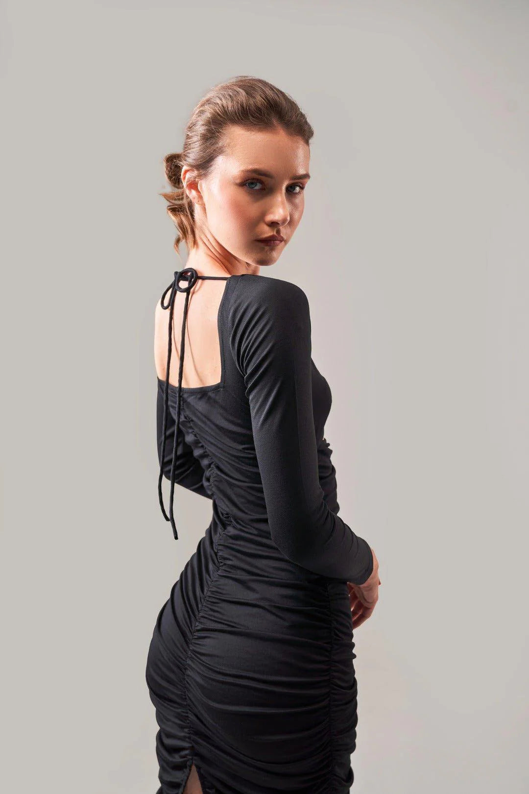 MIDNIGHT RING DETAIL RUCHED DRESS