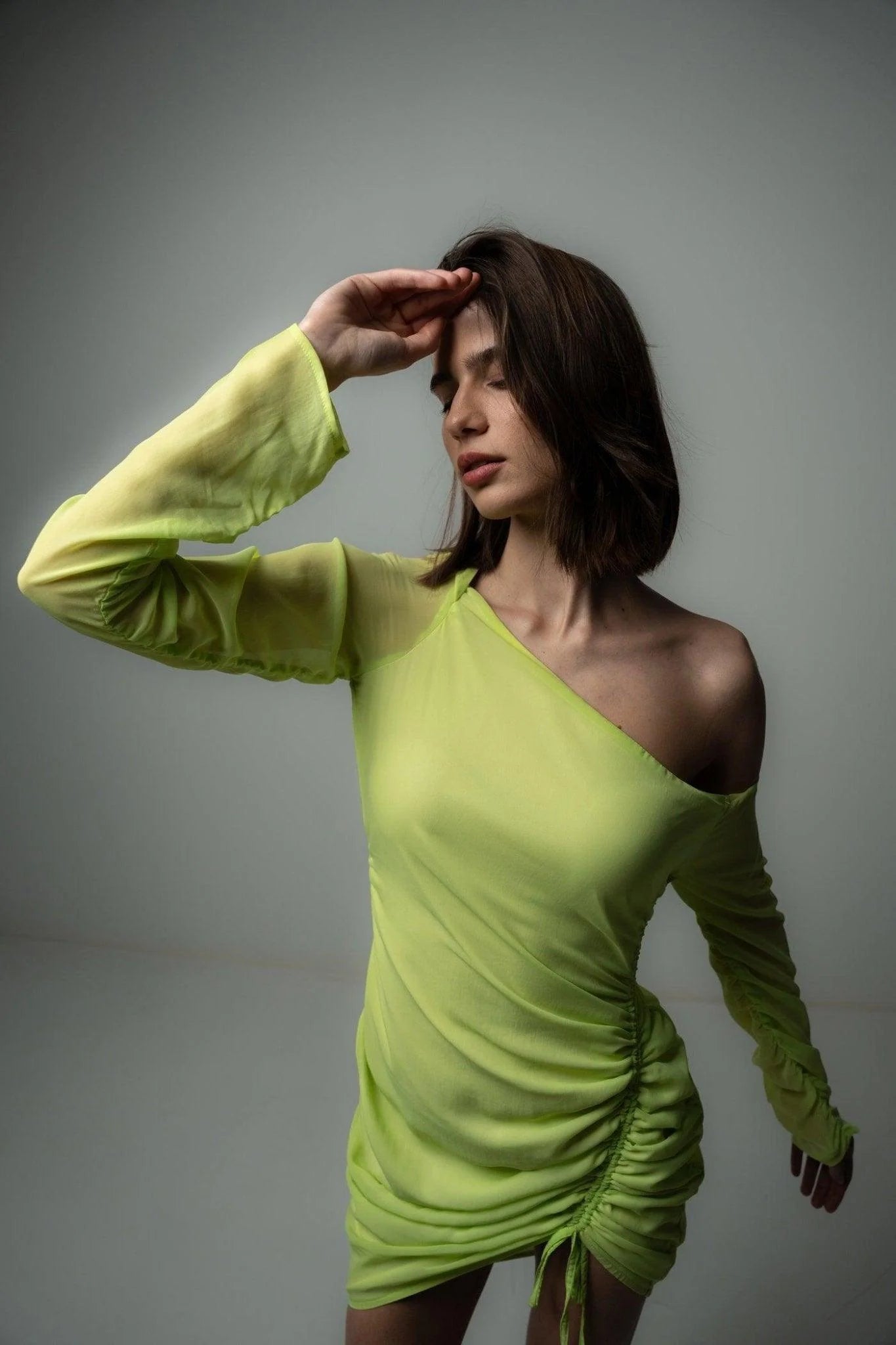 Neon Green Ruched Mini Dress