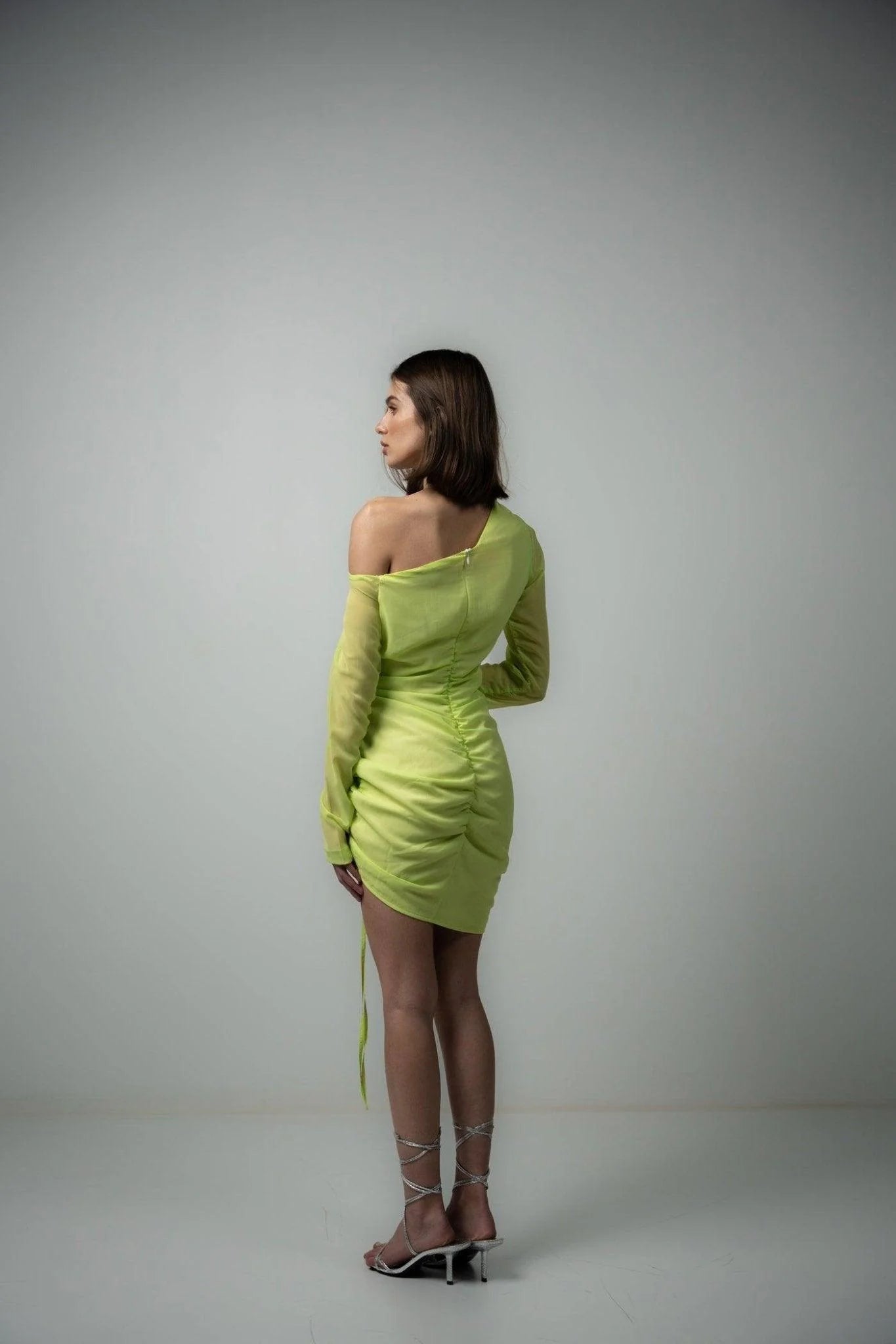 Neon Green Ruched Mini Dress