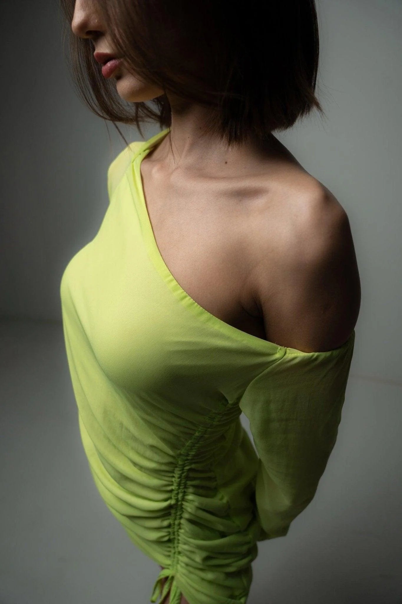 Neon Green Ruched Mini Dress