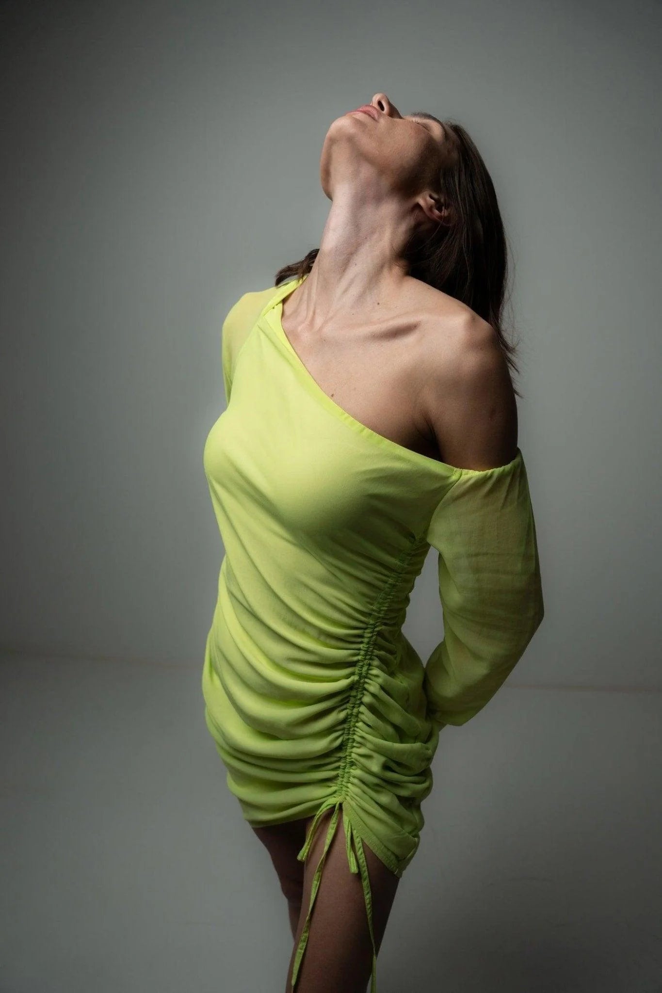 Neon Green Ruched Mini Dress