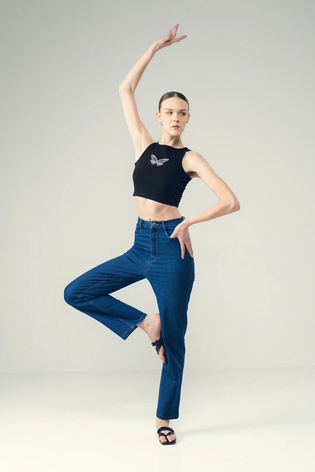 BLACK BUTTERFLY CROPPED TOP