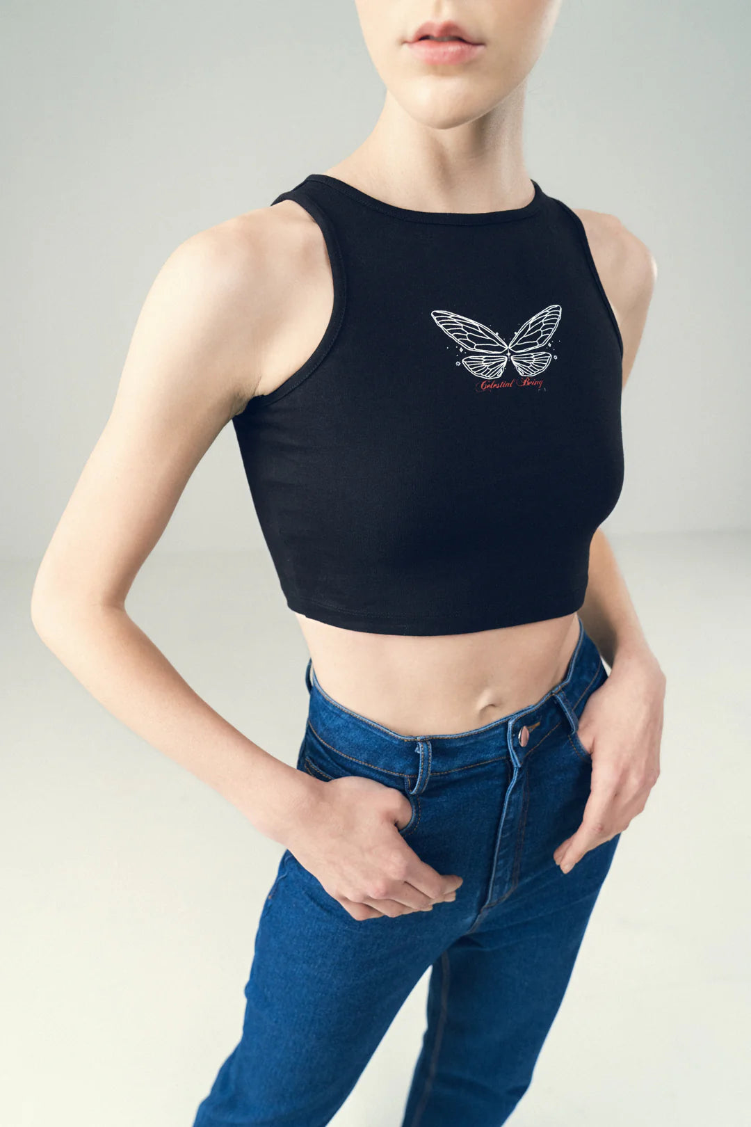 BLACK BUTTERFLY CROPPED TOP