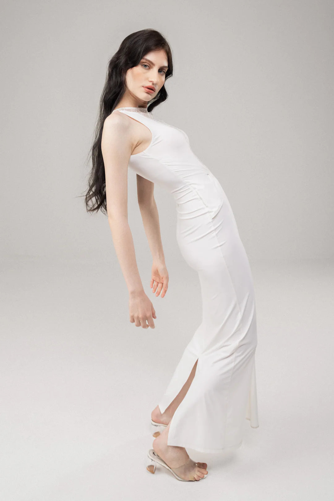 WHITE LACE BODYCON MAXI DRESS