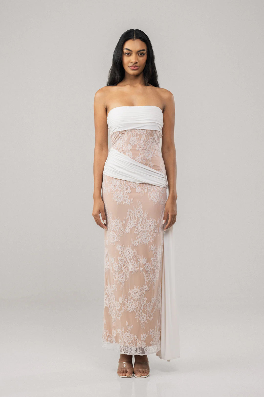 WHITE LACE BODYCON MAXI DRESS