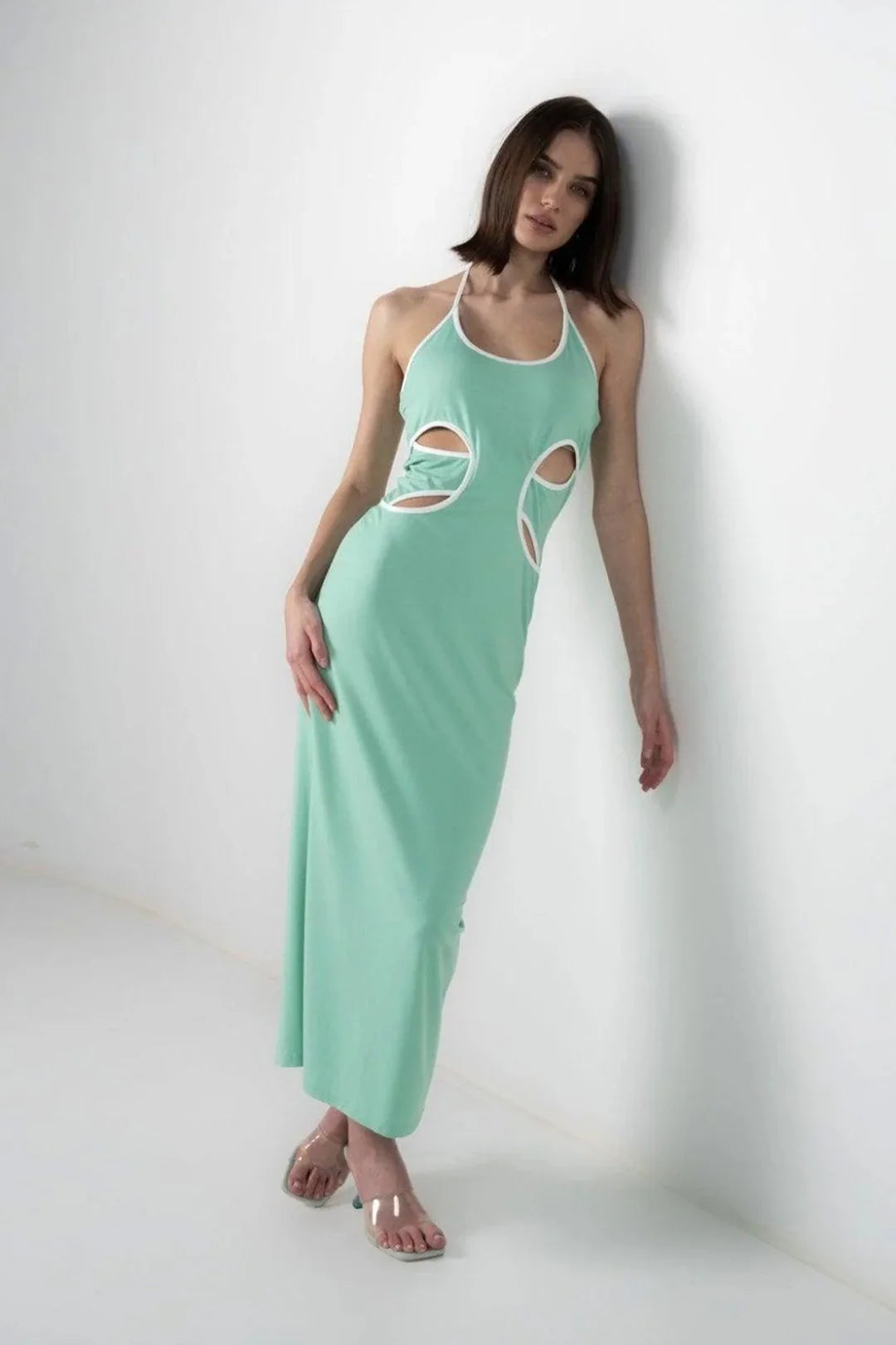 STRIKING AQUA CUTOUT DRESS
